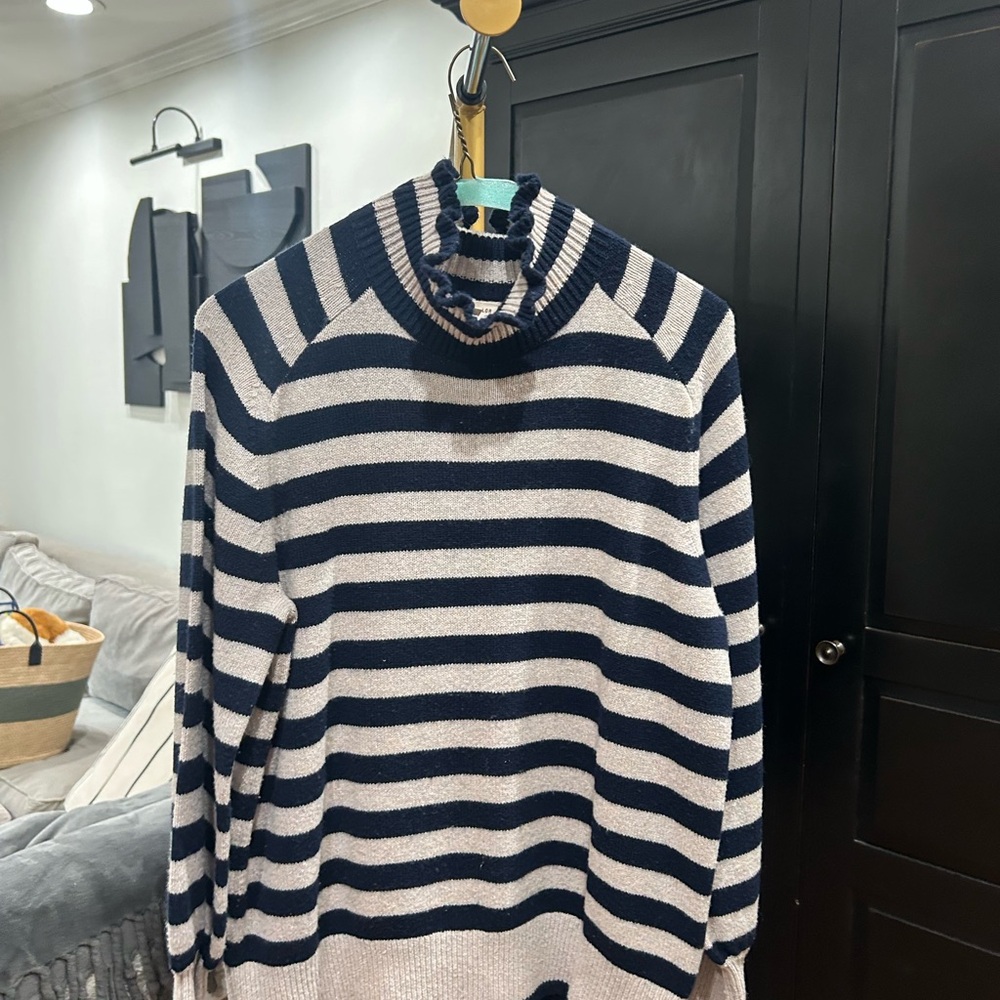 Rebecca Taylor Navy and Cream Striped Turtleneck Sweater